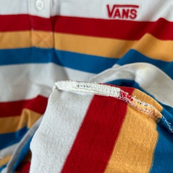 VANS Colorful Striped Cropped Polo Shirt Top Red Yellow Blue Sz Small - Picture 10 of 15